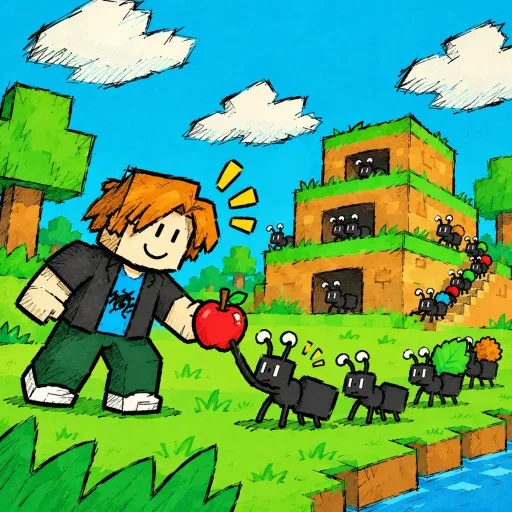Official Build An Ant Empire icon art showing a player feeding worker ants
